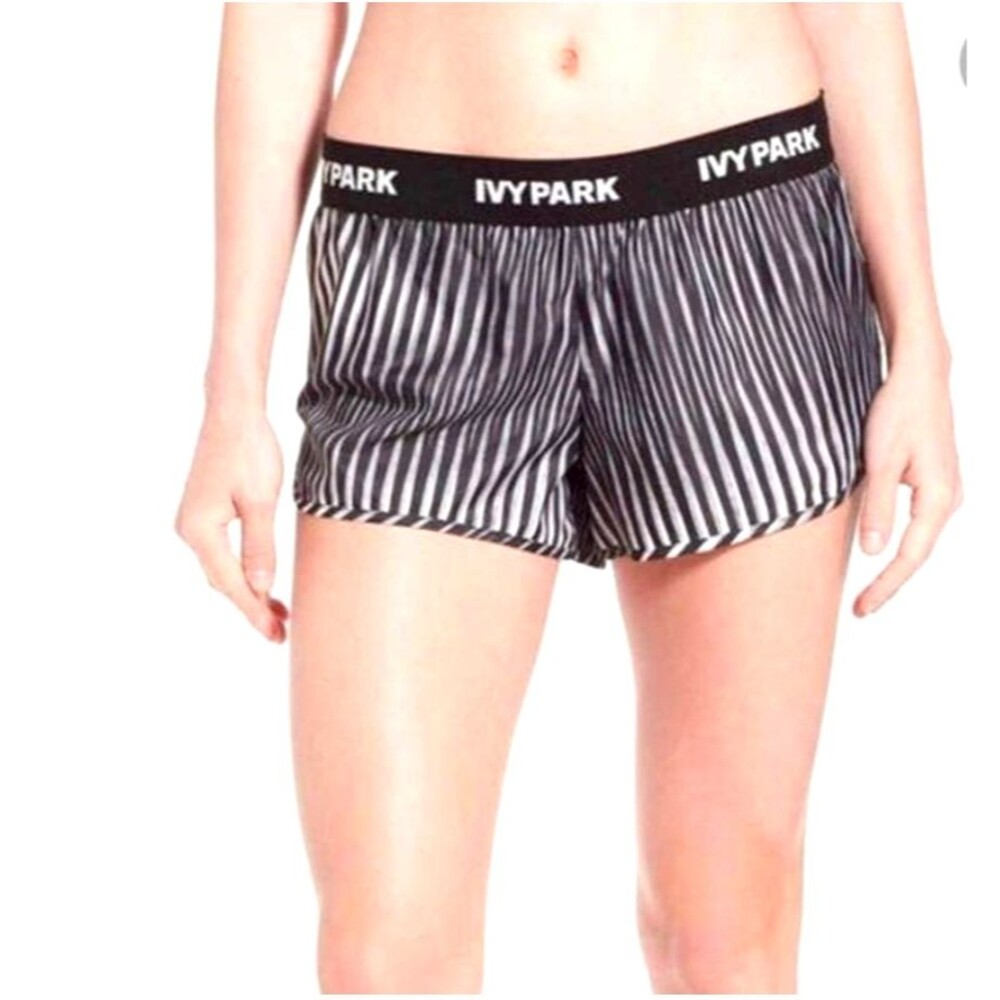 Ivy Park Women's Size M Athletic Striped Running Shorts Black Gray White